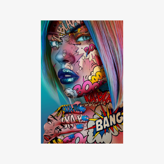 Artistic depiction of a person with colorful graffiti-style text and designs on a white background