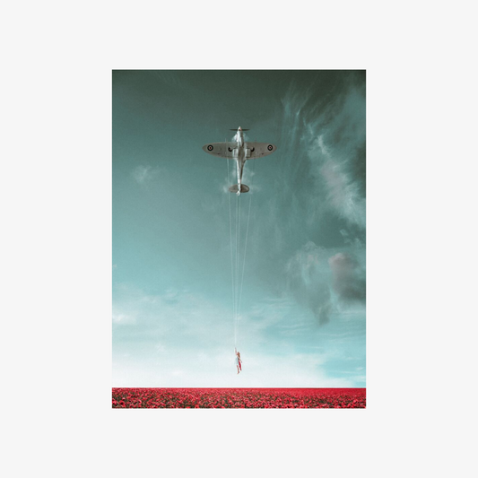 Airplane dropping water over a field from a distance