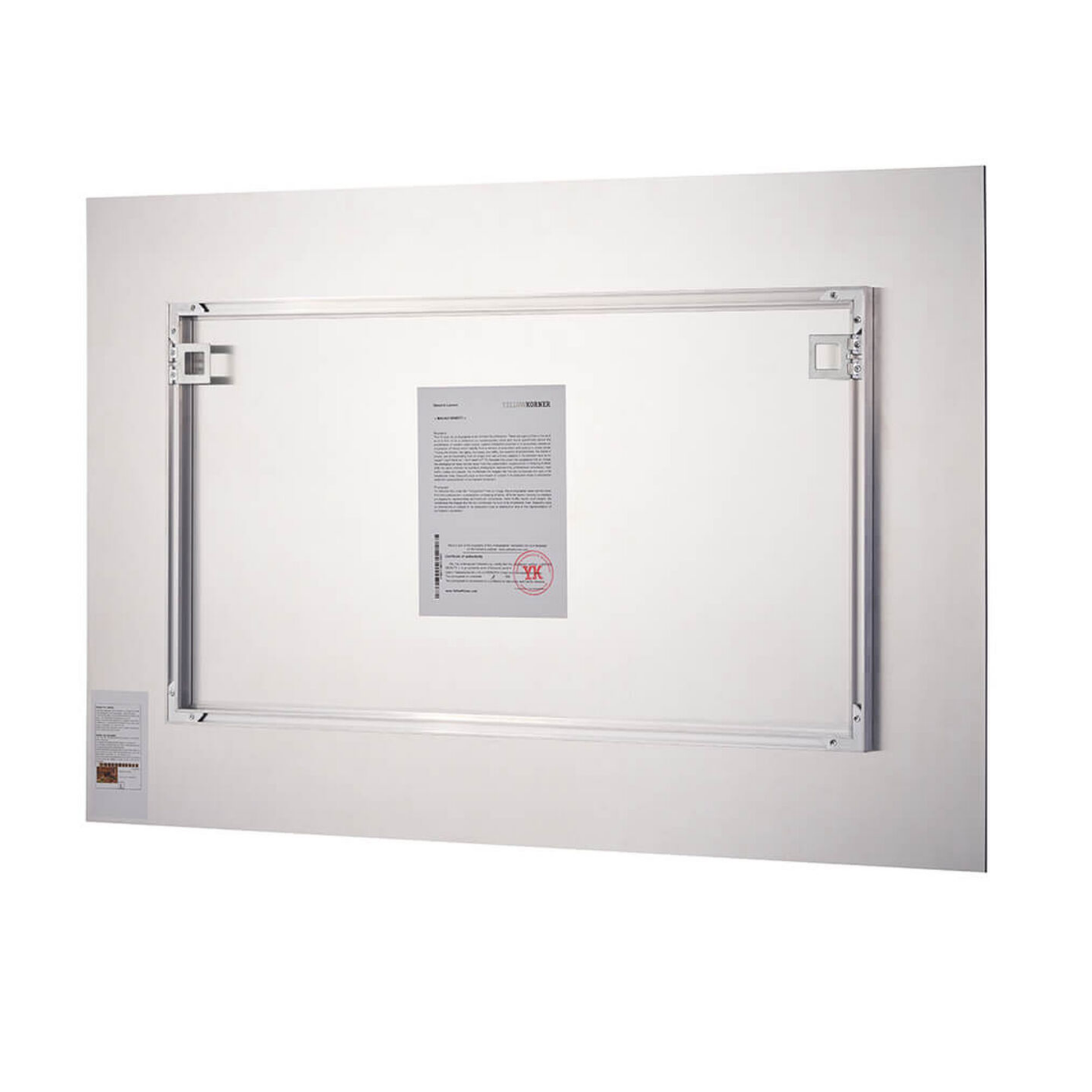 White framed mirror with metallic border on a white background