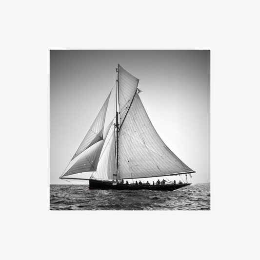 Black and white photo of a sailboat on water