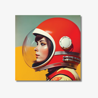 Illustration of a person wearing a red astronaut helmet with a gradient background