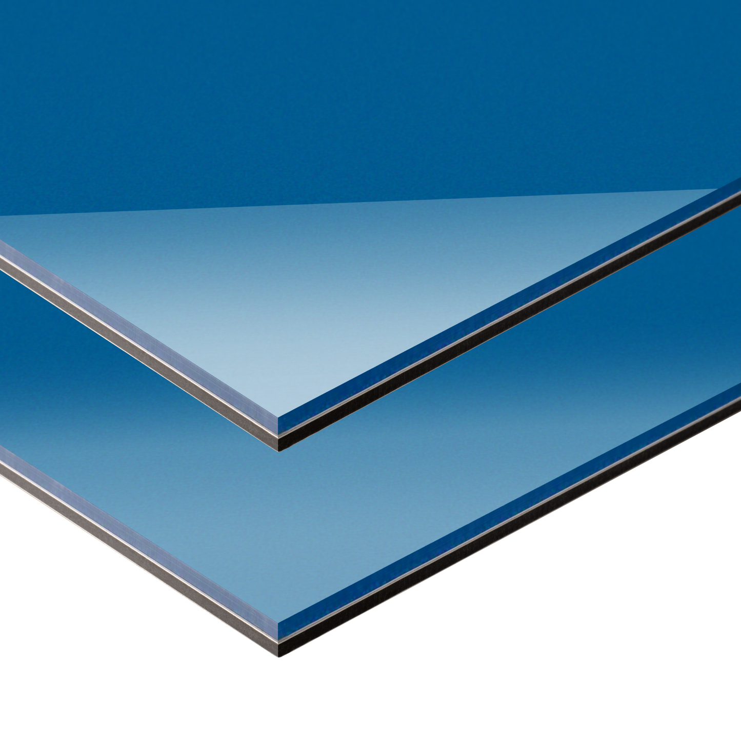 Blue metal sheet with a reflective surface on a white background